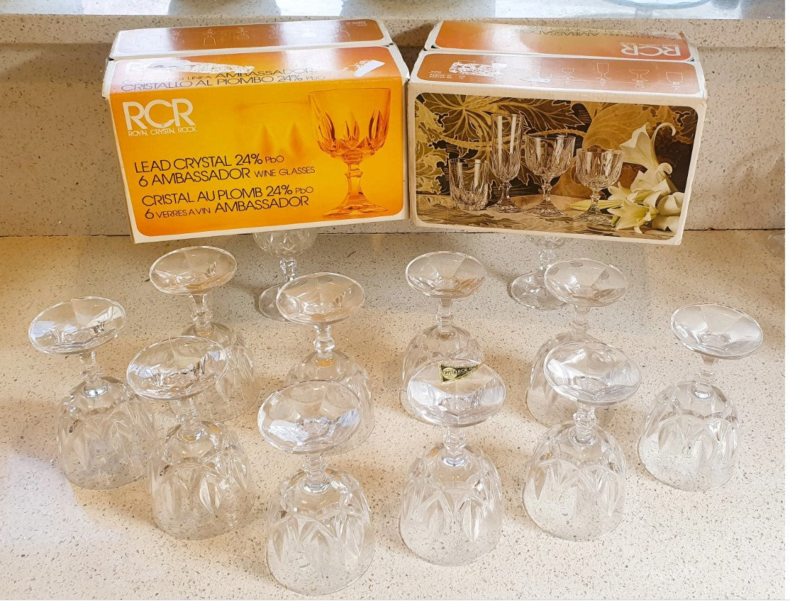 Italian Lead Crystal, Wine glasses, RCR, Cristalleria Italiana, Cristal Au Plomb, RCR, Royal Crystal Rock, Original Packaging