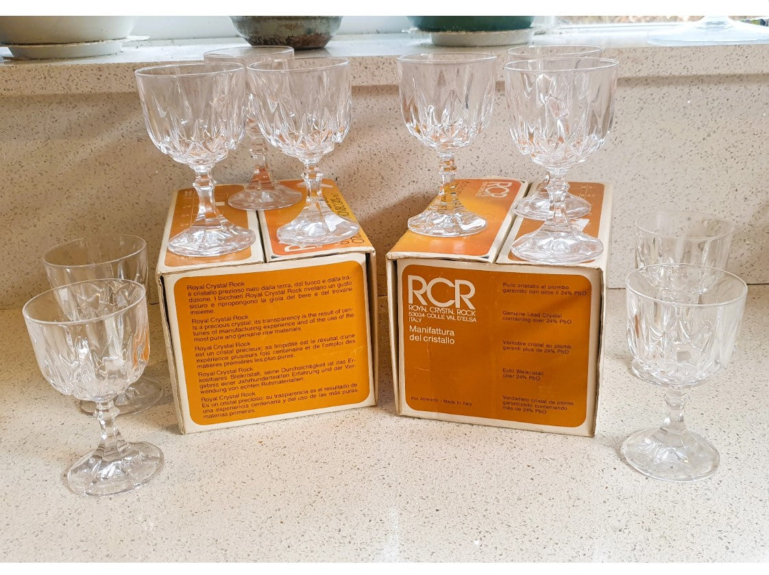 Italian Lead Crystal, Wine glasses, RCR, Cristalleria Italiana, Cristal Au Plomb, RCR, Royal Crystal Rock, Original Packaging