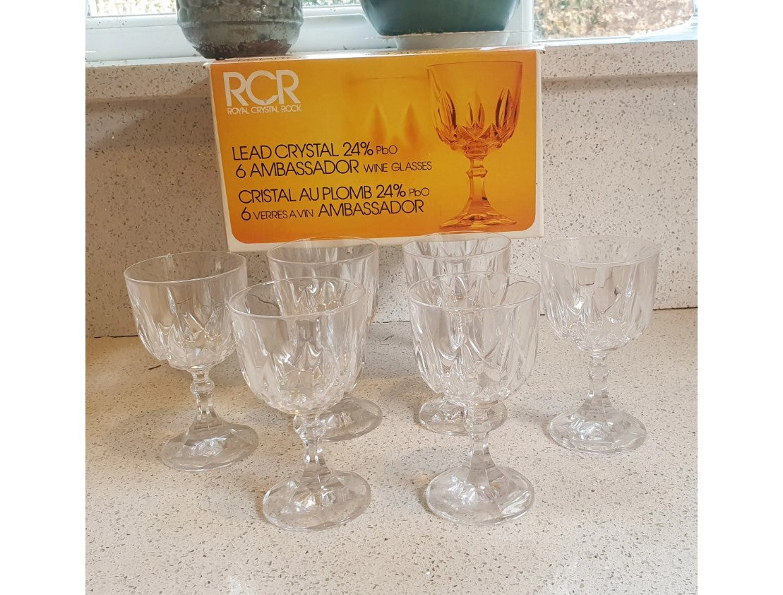 Italian Lead Crystal, Wine glasses, RCR, Cristalleria Italiana, Cristal Au Plomb, RCR, Royal Crystal Rock, Original Packaging
