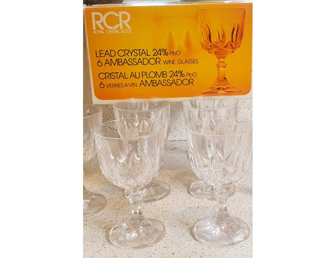 Italian Lead Crystal, Wine glasses, RCR, Cristalleria Italiana, Cristal Au Plomb, RCR, Royal Crystal Rock, Original Packaging