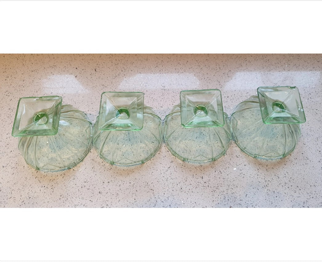 Art Deco Green Glass, Dessert Bowls, Vintage 1930s Green Glass, Ice Cream Glasses