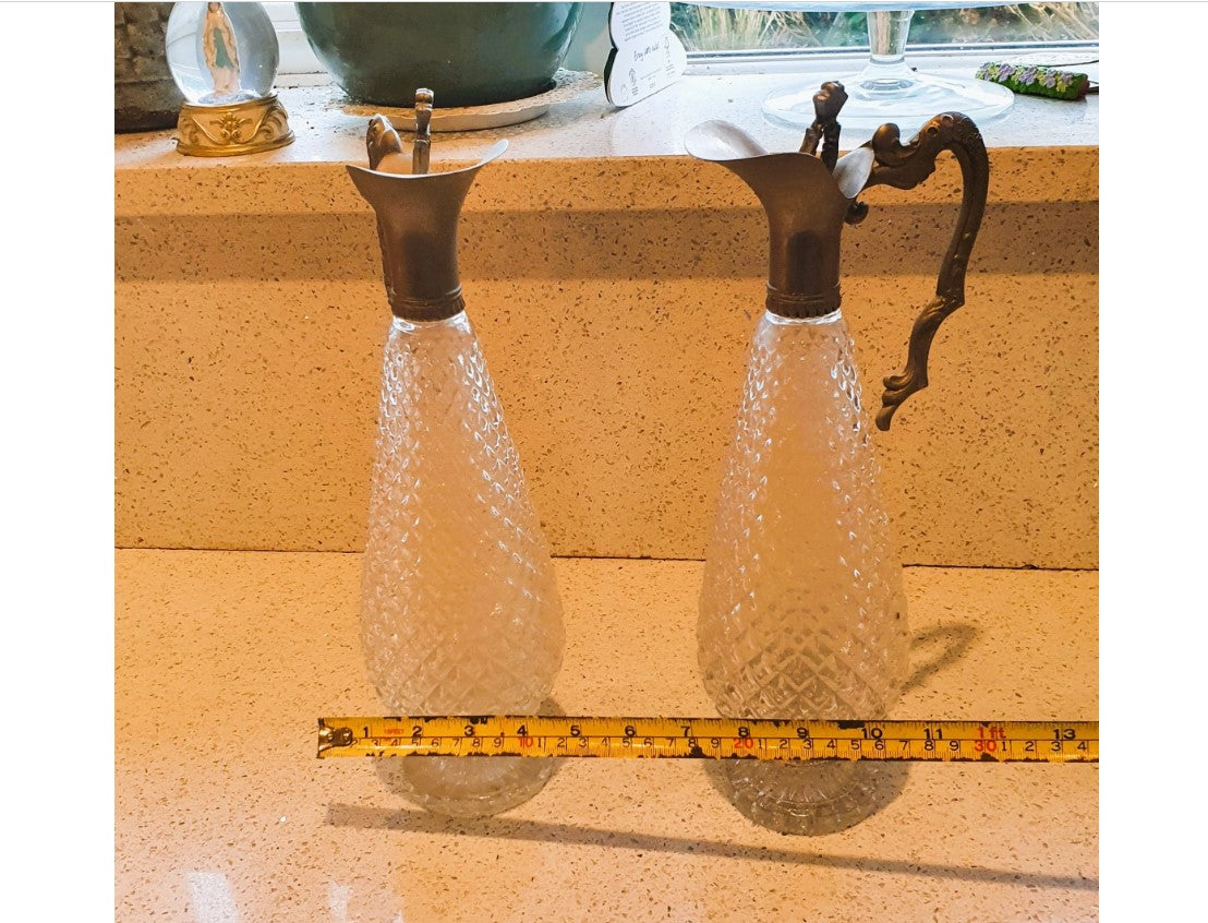 Vintage, Cut Glass Decanter, Carafe , wine, Silver Pewter