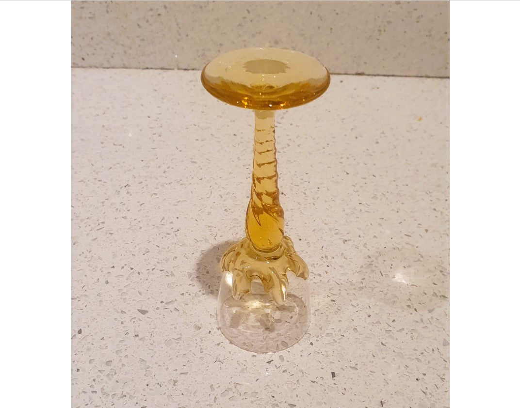 Art Deco Small wine, sherry, Liqueur Glass, very Unique and Ornately made and fine, delicate. Yellow, Tulip Shaped Glass