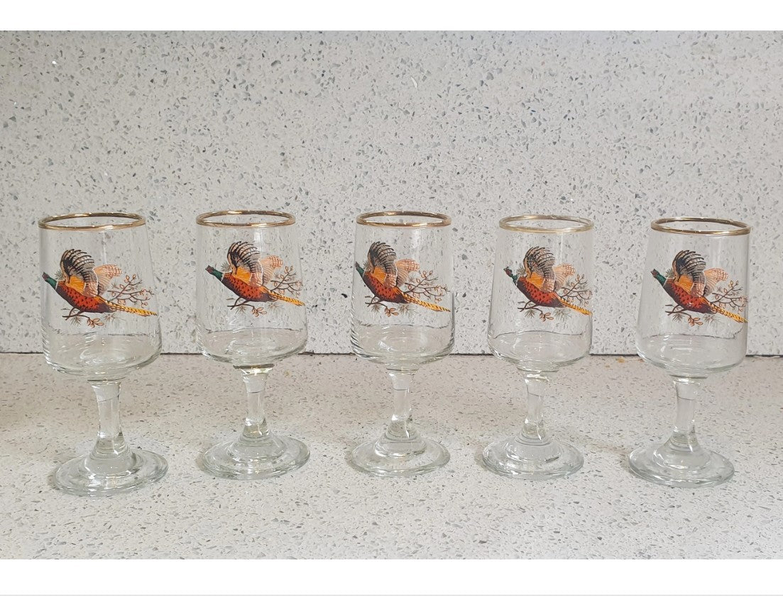 Fasanen-Design, hoch, Sherrygläser, Wildjagd, britisch, vergoldeter Rand, Geschenk – Preis pro Glas