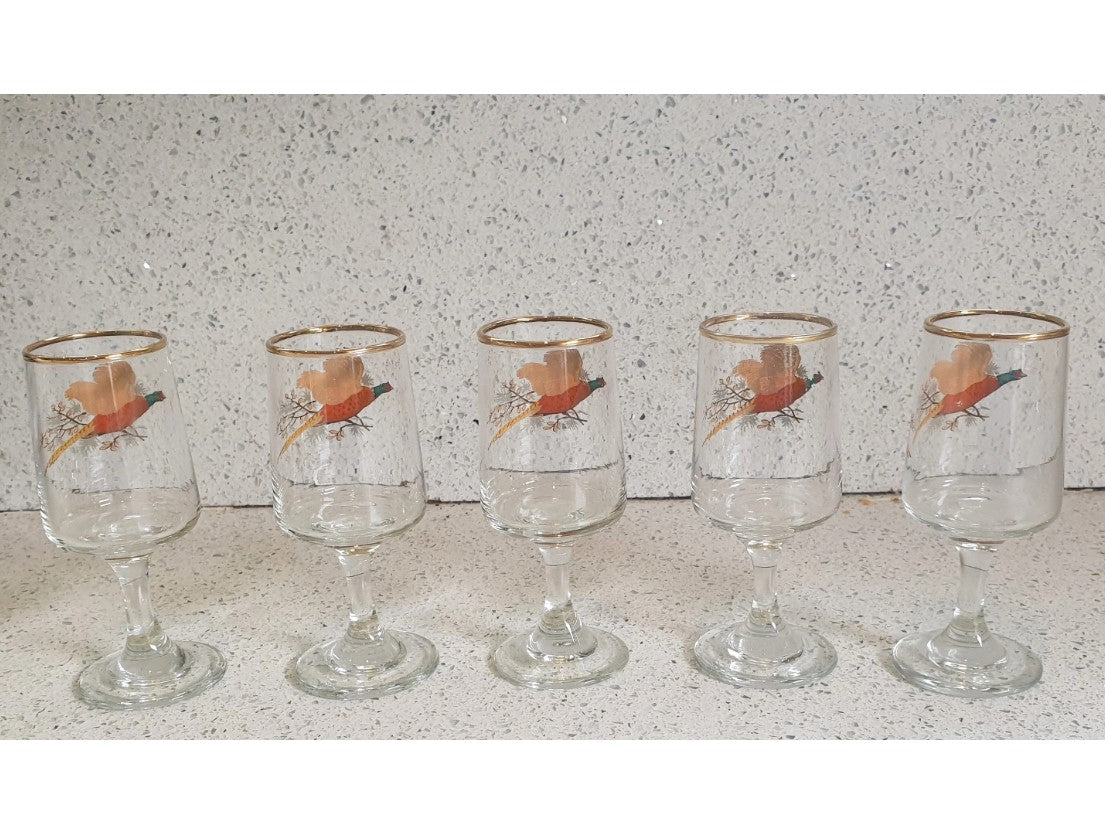 Fasanen-Design, hoch, Sherrygläser, Wildjagd, britisch, vergoldeter Rand, Geschenk – Preis pro Glas
