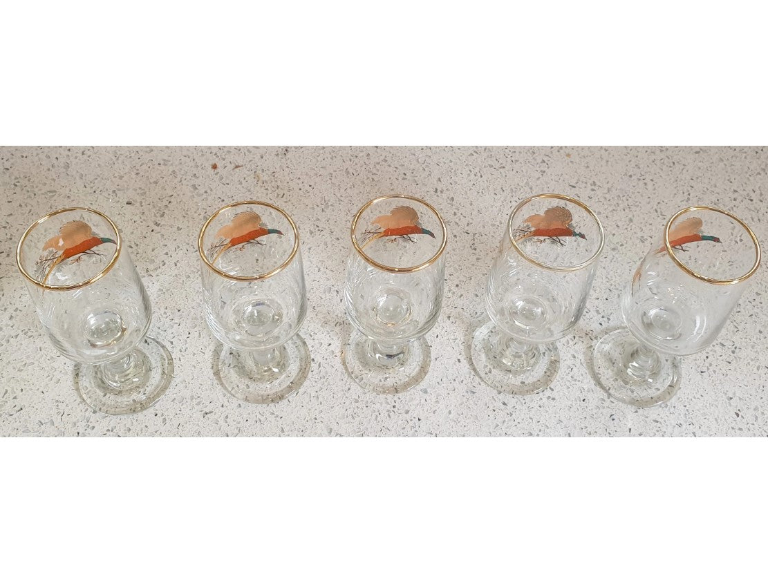 Fasanen-Design, hoch, Sherrygläser, Wildjagd, britisch, vergoldeter Rand, Geschenk – Preis pro Glas