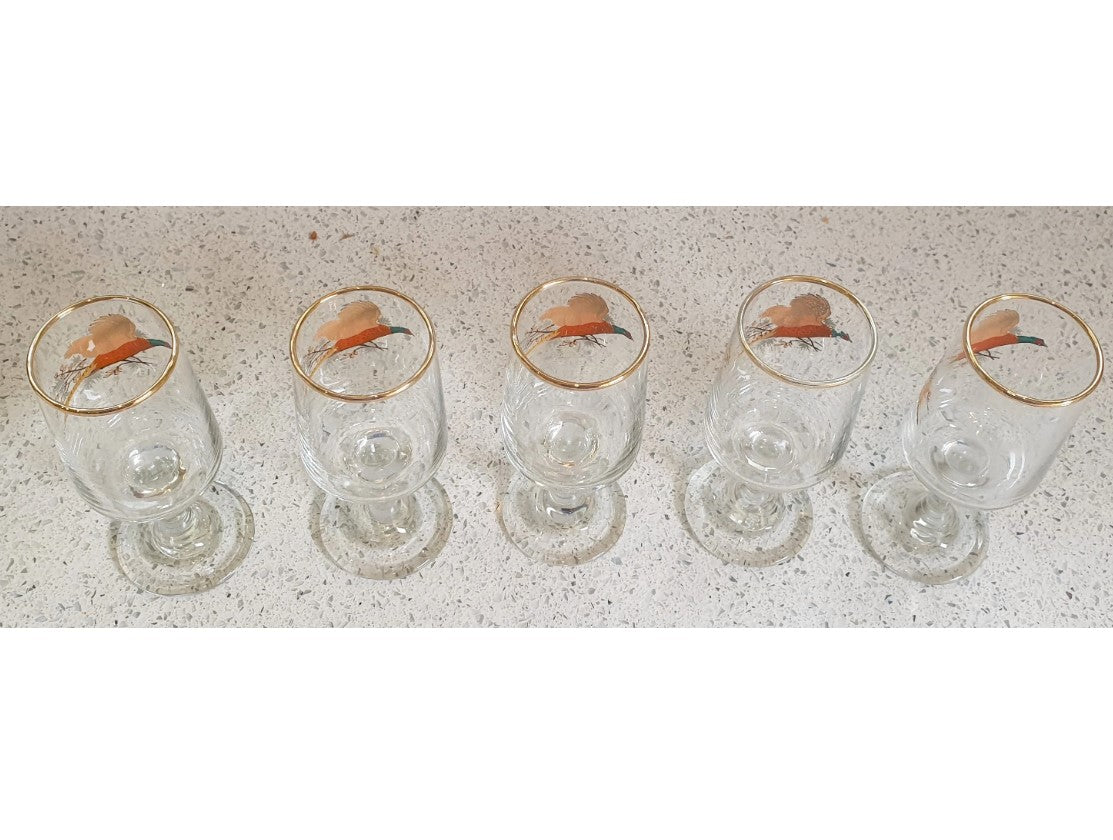 Fasanen-Design, hoch, Sherrygläser, Wildjagd, britisch, vergoldeter Rand, Geschenk – Preis pro Glas