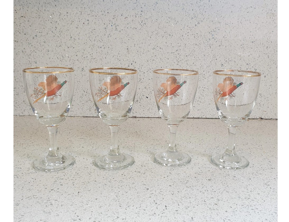 Fasanen-Sherryglas, Wildjagd, Britisch, vergoldeter Rand, Geschenk - Preis pro Glas
