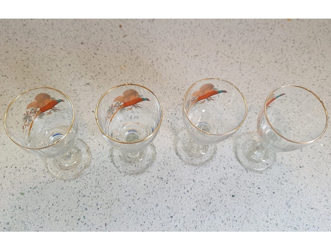 Fasanen-Sherryglas, Wildjagd, Britisch, vergoldeter Rand, Geschenk - Preis pro Glas
