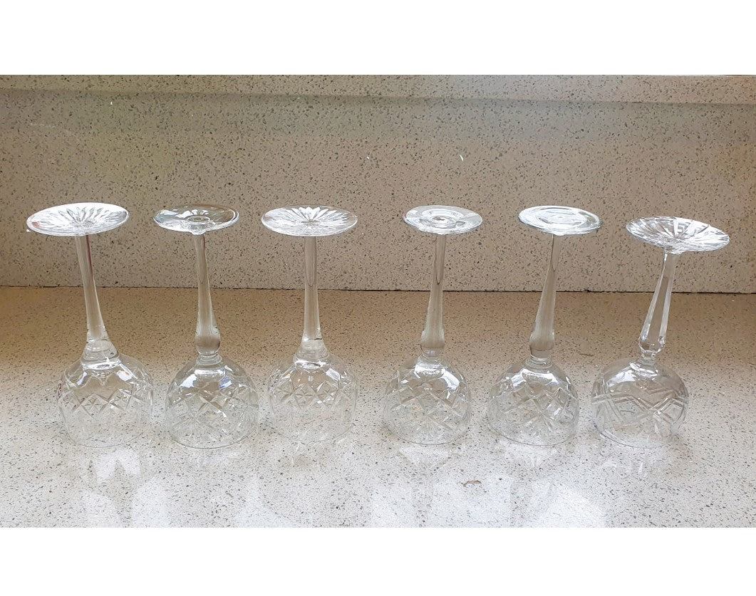 Vintage, Crystal Hock Glasses, Set of 6, Crystal Hock Wine Glasses, Long Stem, Round Half, Crystal
