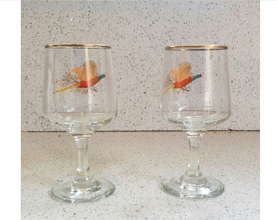 Fasanen-Design, Weingläser, Wildjagd, Britisch, vergoldeter Rand, Geschenk – Preis pro Glas