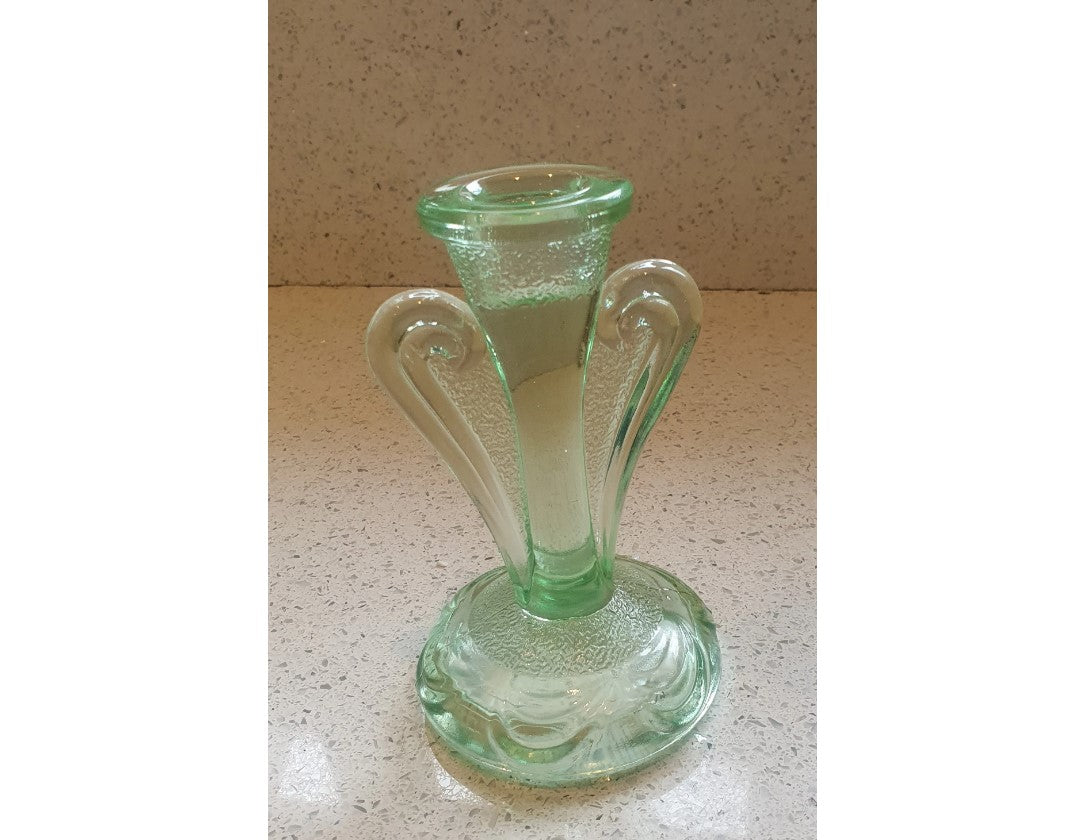Grüne Kerzenständer aus Glas, Vintage, Kerzenhalter, Vanity, x 2