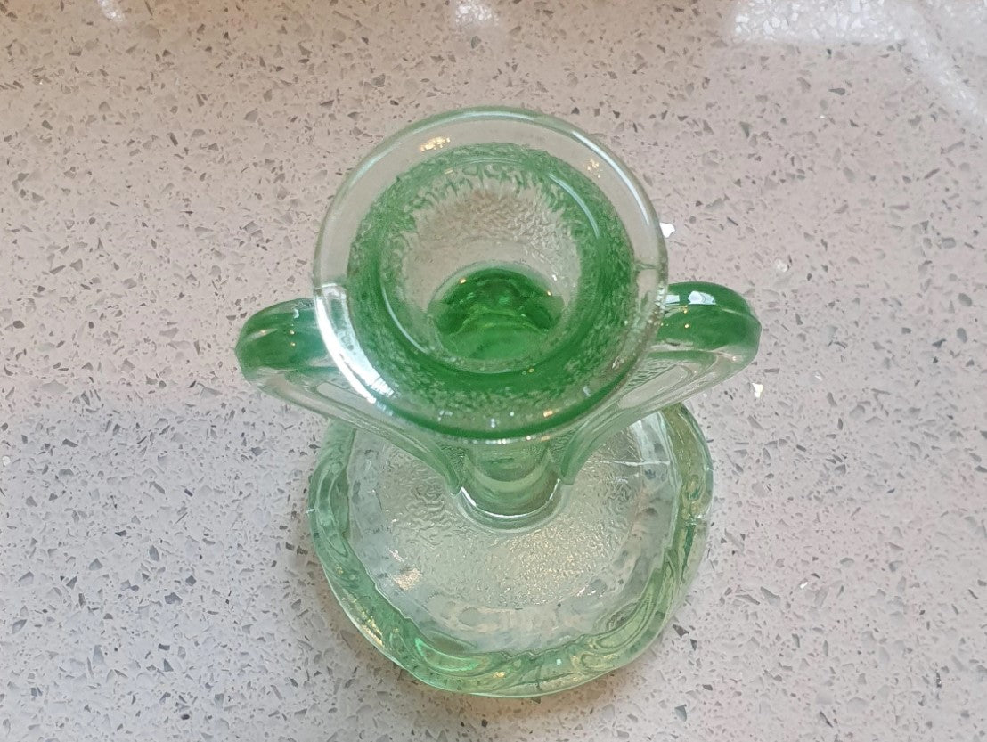 Grüne Kerzenständer aus Glas, Vintage, Kerzenhalter, Vanity, x 2