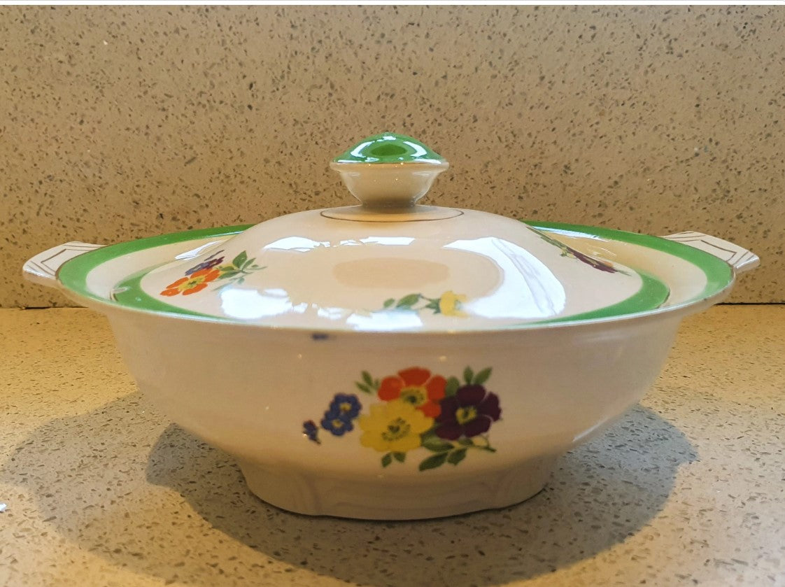Meakin, Art Deco, Tureen, Green Rimmed, Floral Bowl, Art deco bowls, Alfred Meakin