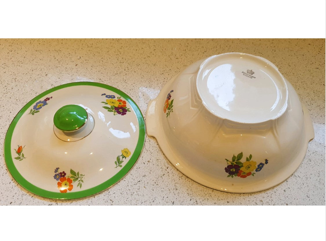 Meakin, Art Deco, Tureen, Green Rimmed, Floral Bowl, Art deco bowls, Alfred Meakin