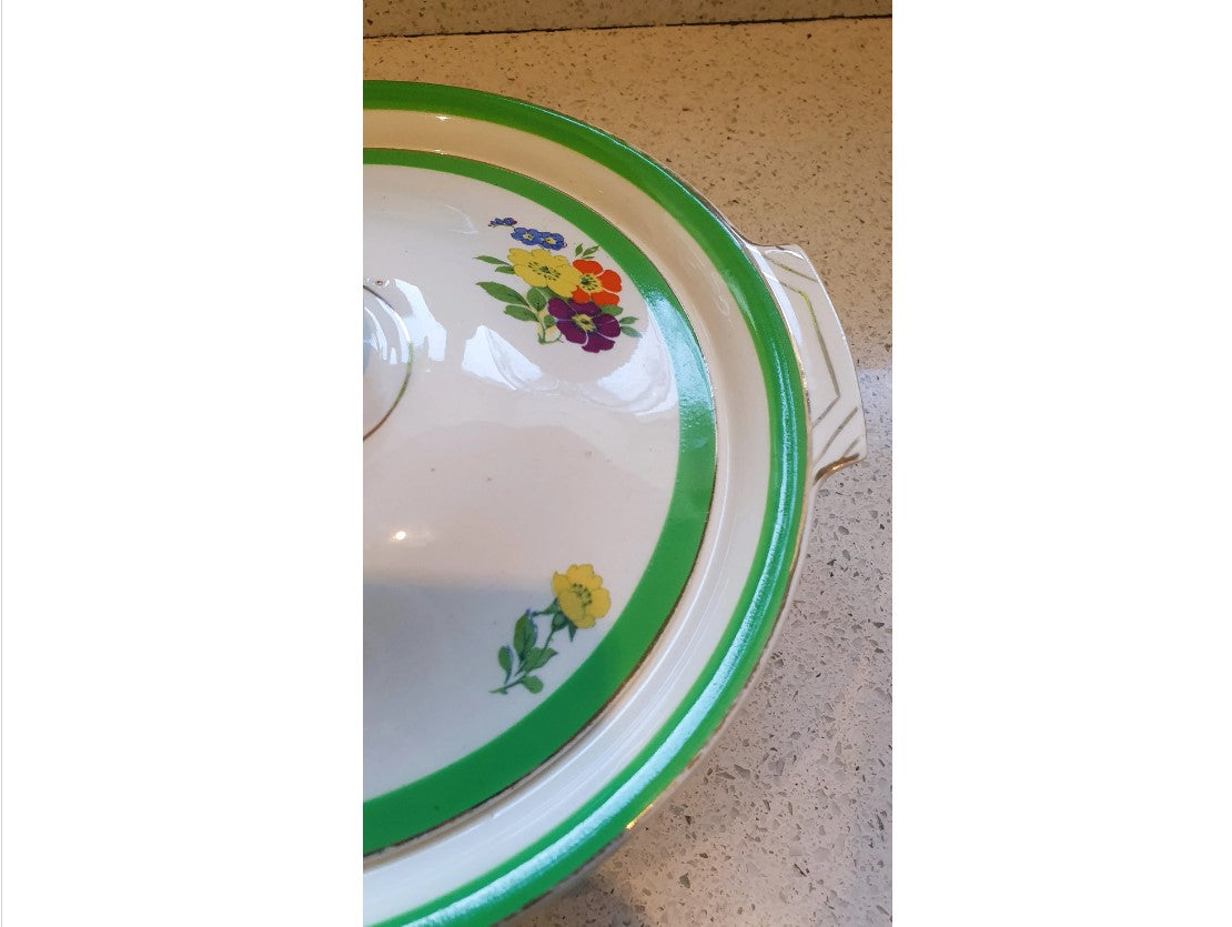 Meakin, Art Deco, Tureen, Green Rimmed, Floral Bowl, Art deco bowls, Alfred Meakin