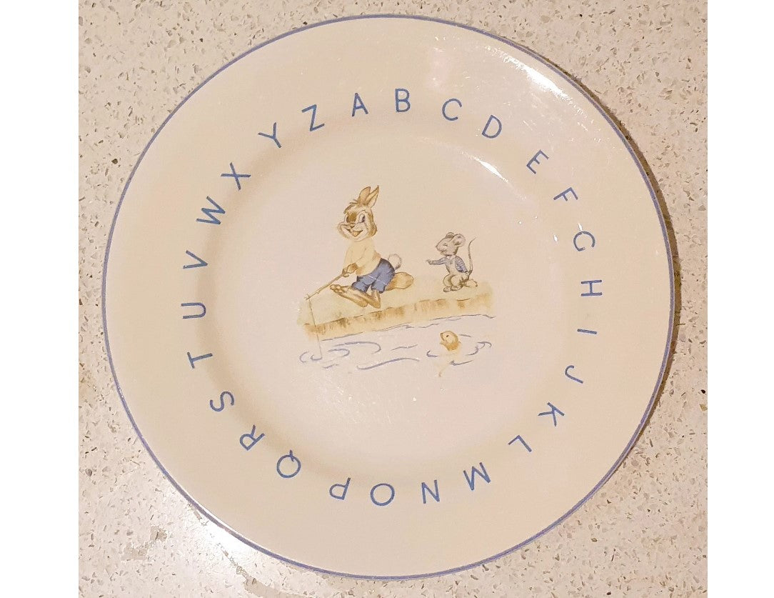 Children's Dinner Plates, Lord Nelson Pottery England, Alphabet, Rabbits, Cute, Quirky