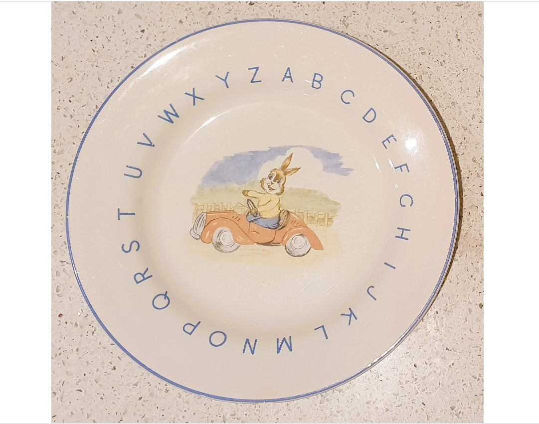 Children's Dinner Plates, Lord Nelson Pottery England, Alphabet, Rabbits, Cute, Quirky