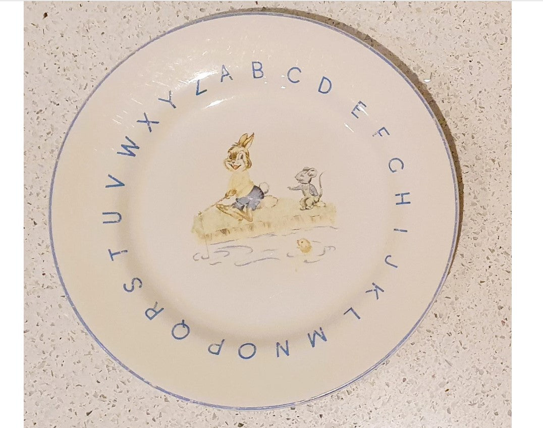Children's Dinner Plates, Lord Nelson Pottery England, Alphabet, Rabbits, Cute, Quirky