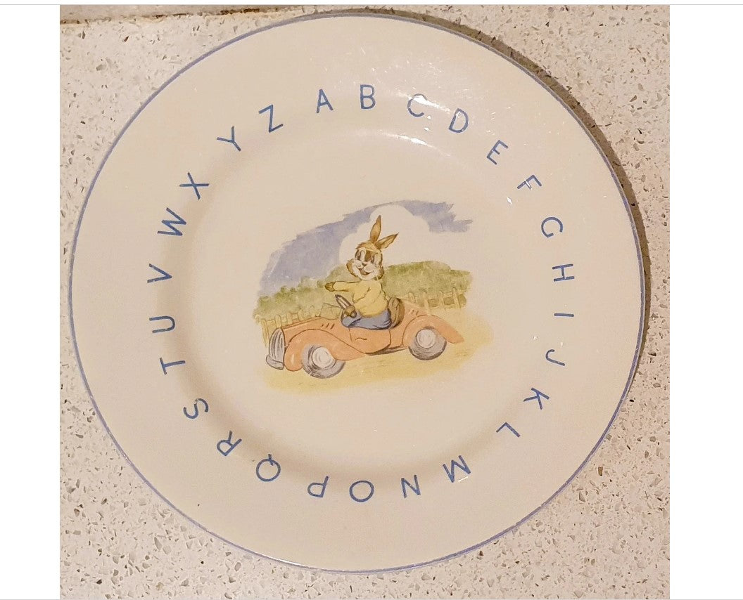 Children's Dinner Plates, Lord Nelson Pottery England, Alphabet, Rabbits, Cute, Quirky