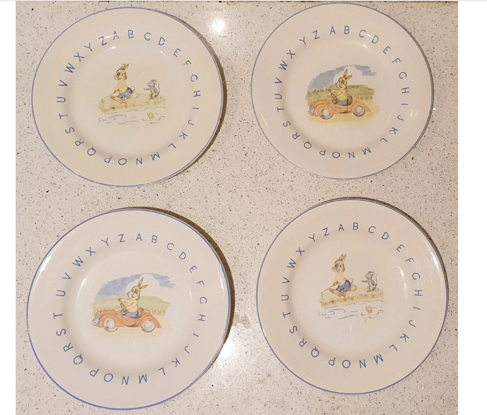 Children's Dinner Plates, Lord Nelson Pottery England, Alphabet, Rabbits, Cute, Quirky