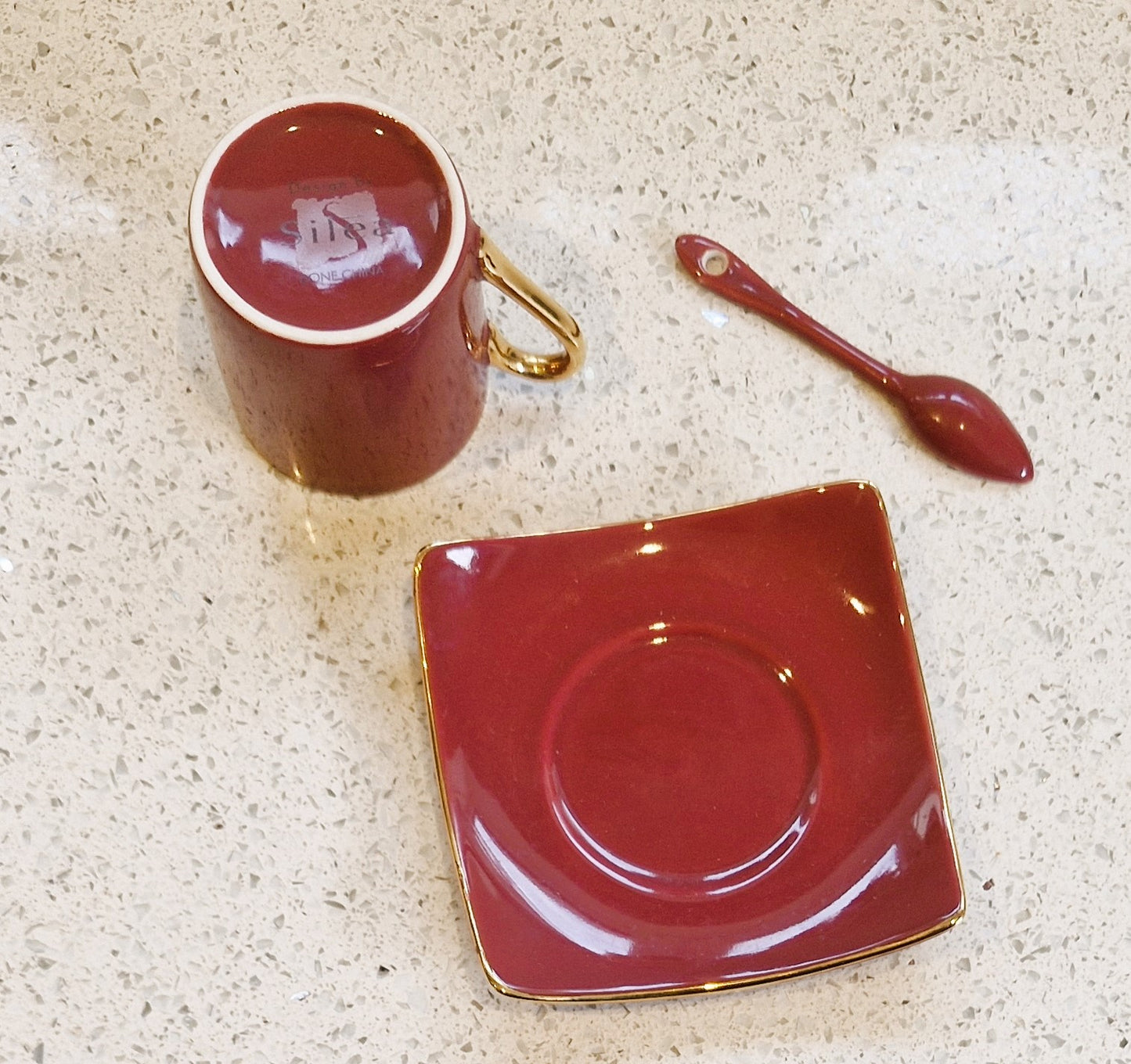 Silea Espresso Cup, Saucer and spoon, red
