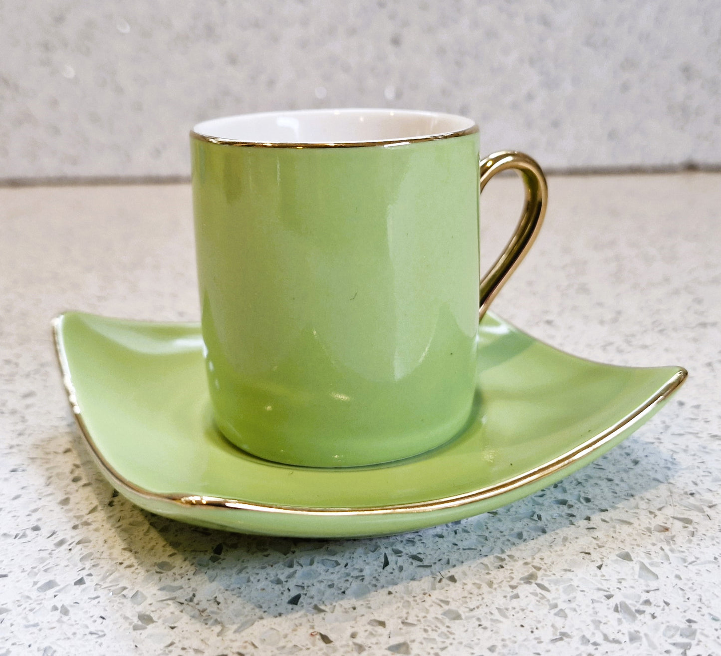 Green Silea Espresso cup and Saucer, harlequin Espresso cups, Vintage