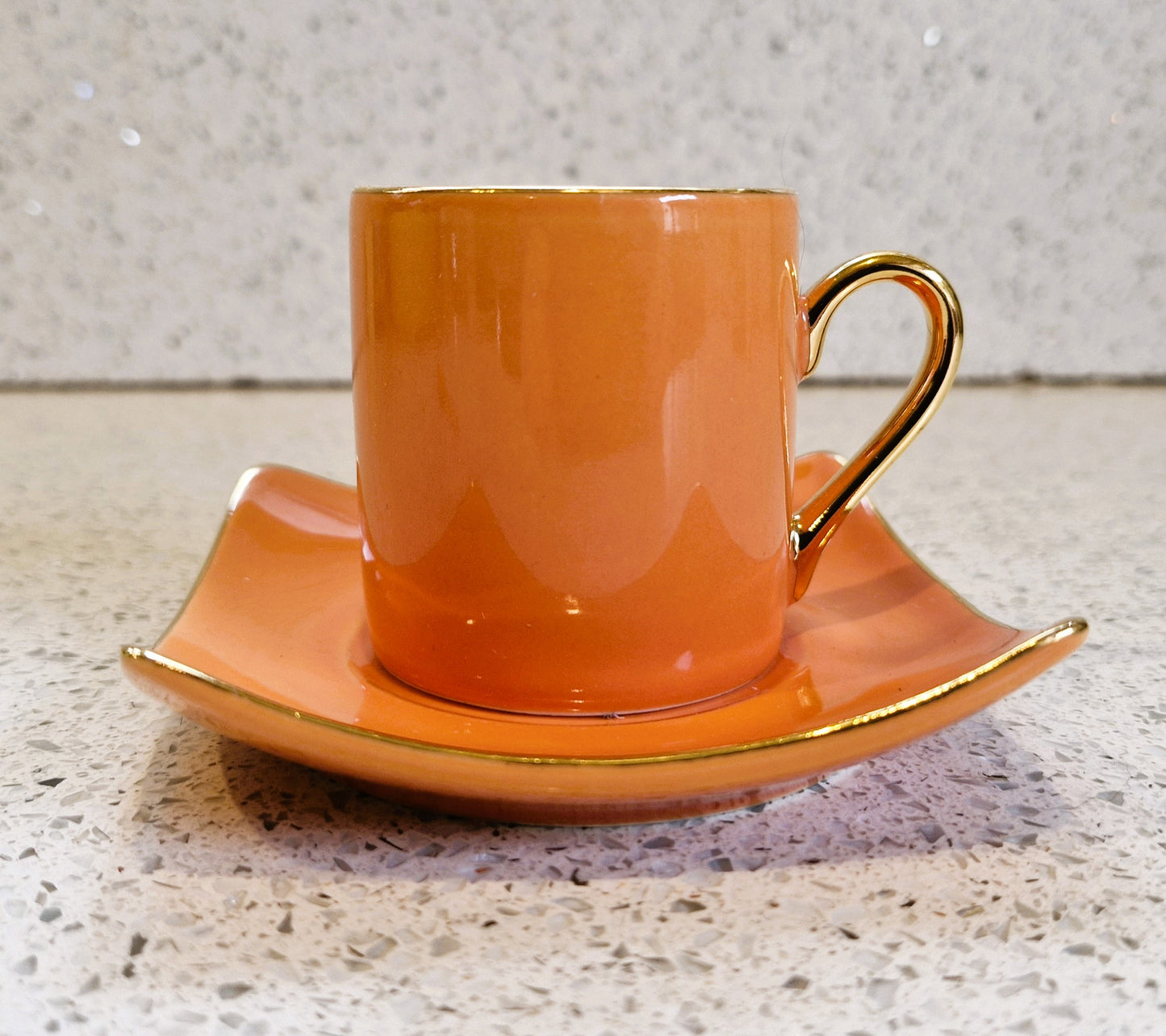 Silea Orange, white and gold Espresso cup and saucer, Fine china