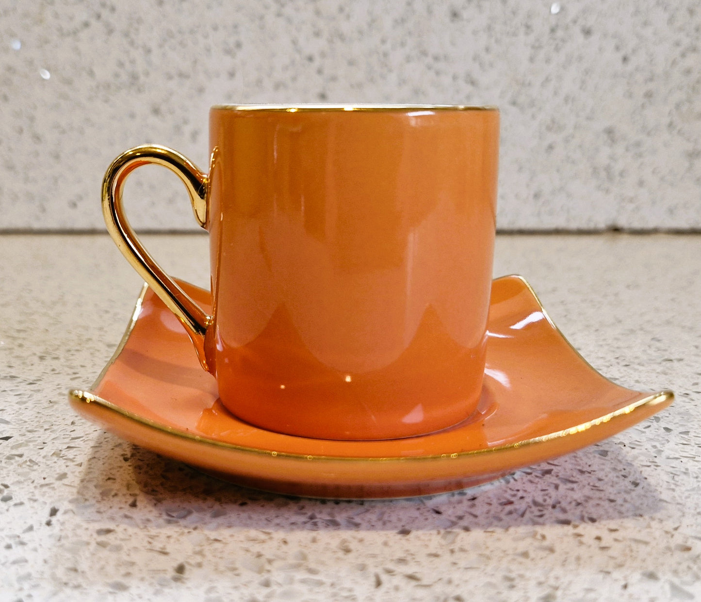 Silea Orange, white and gold Espresso cup and saucer, Fine china, Vintage China