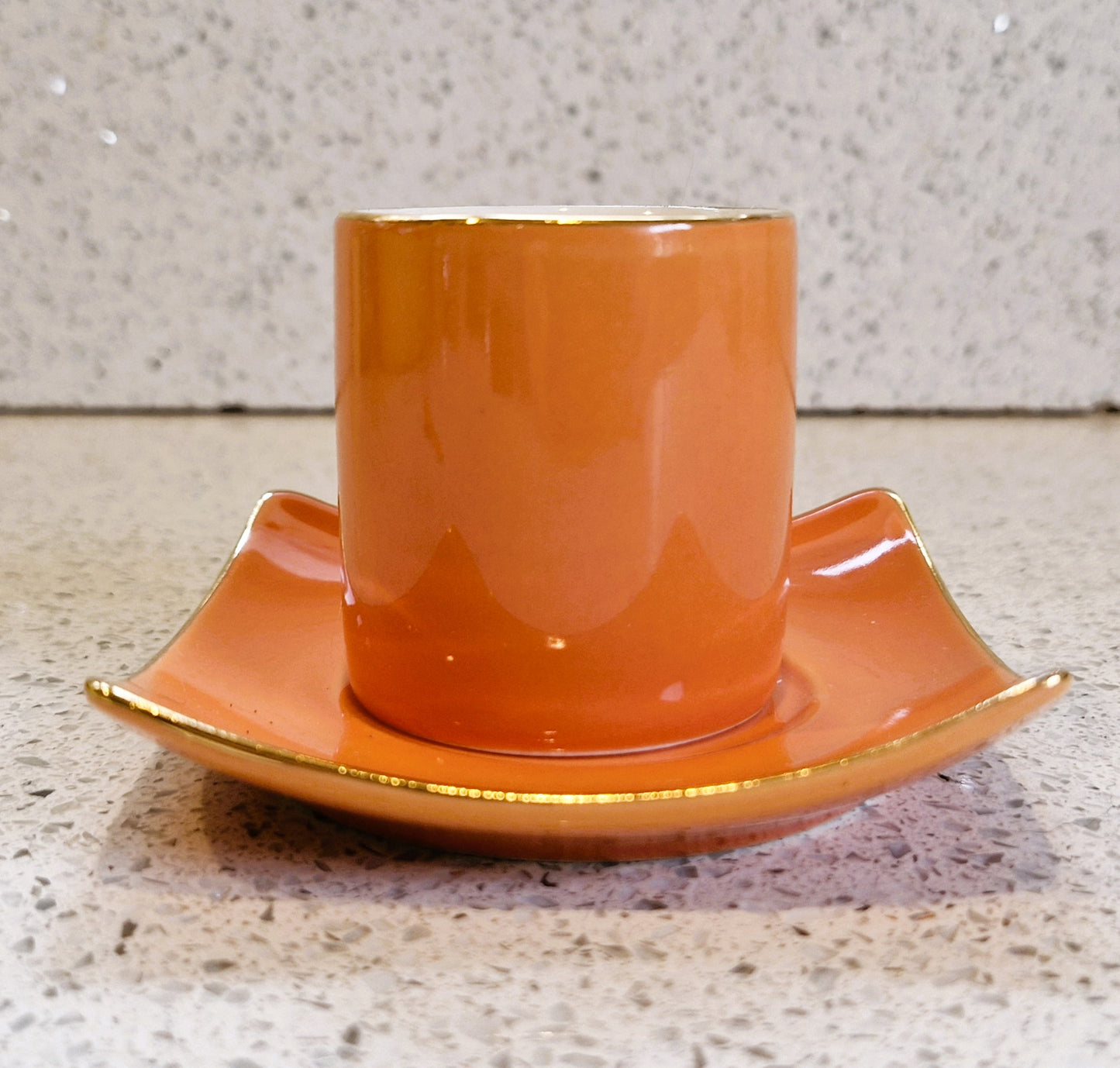 Silea Orange, white and gold Espresso cup and saucer, Fine china, Vintage