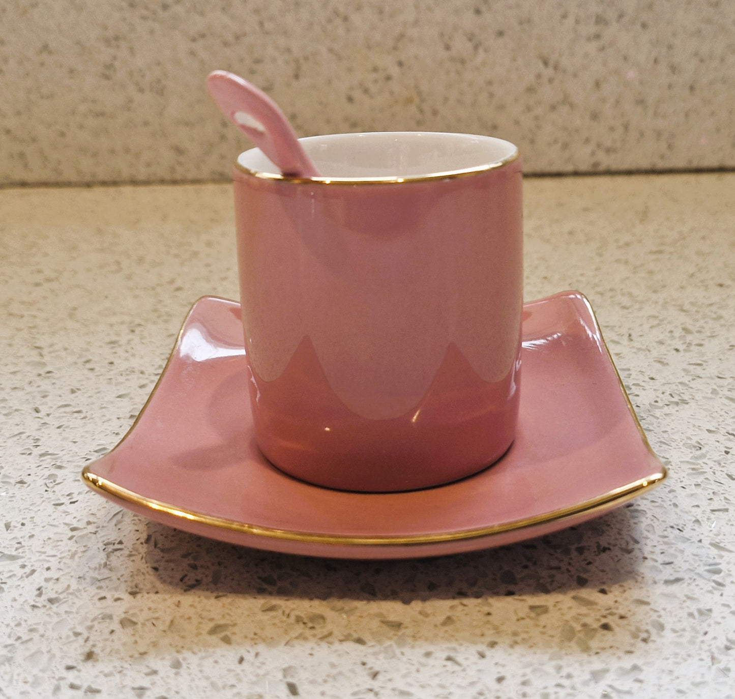 Silea Pink Espresso Cup and Saucer, with spoon