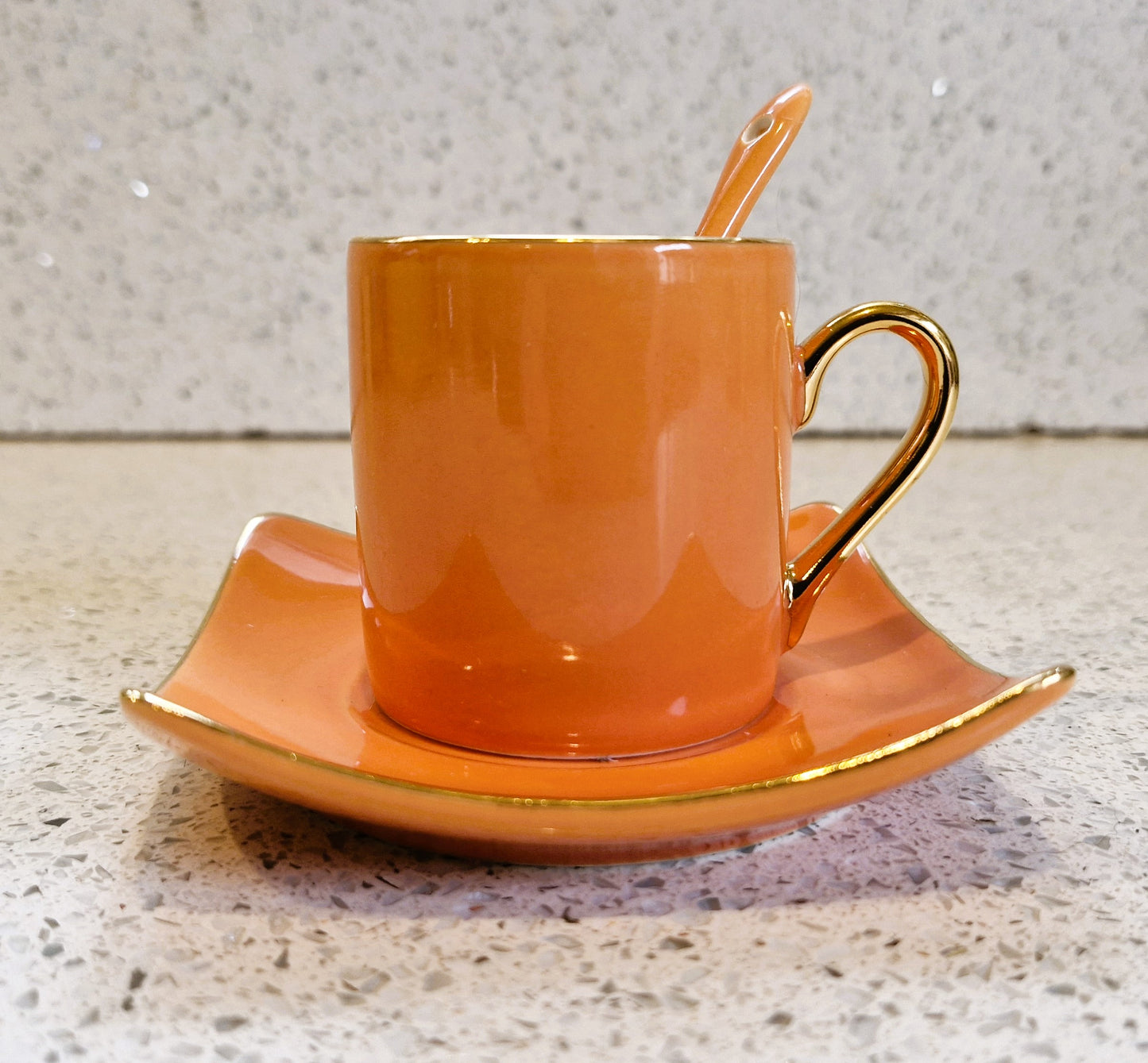 Harlequin, Espresso cup and Saucer, with Spoon, Orange