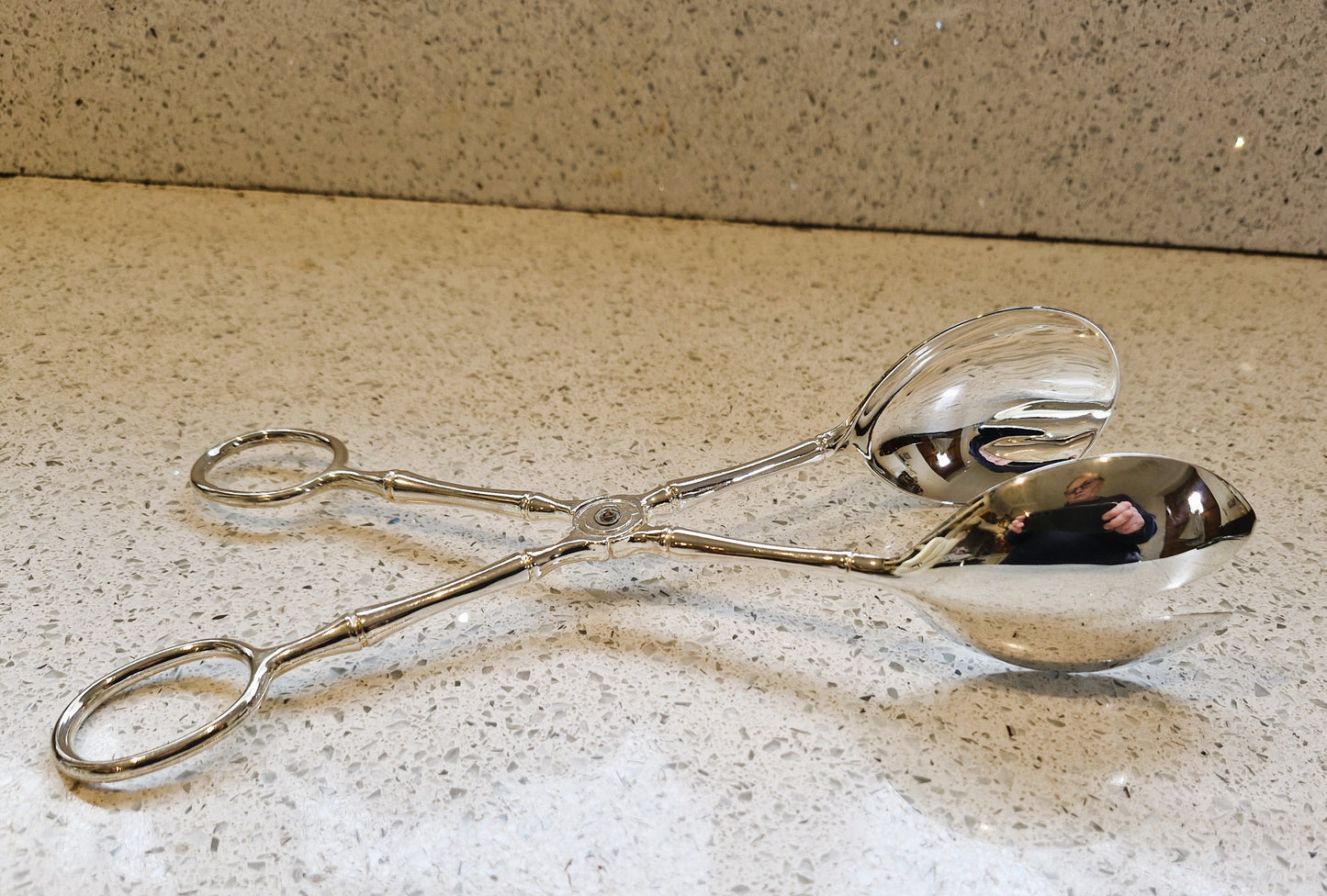 Silver Salad Serving Tongs, Italian, Silver Plated, Very Good Condition, Vintage, Salad Servers, 70s, 80s, Dining, Bamboo Pattern