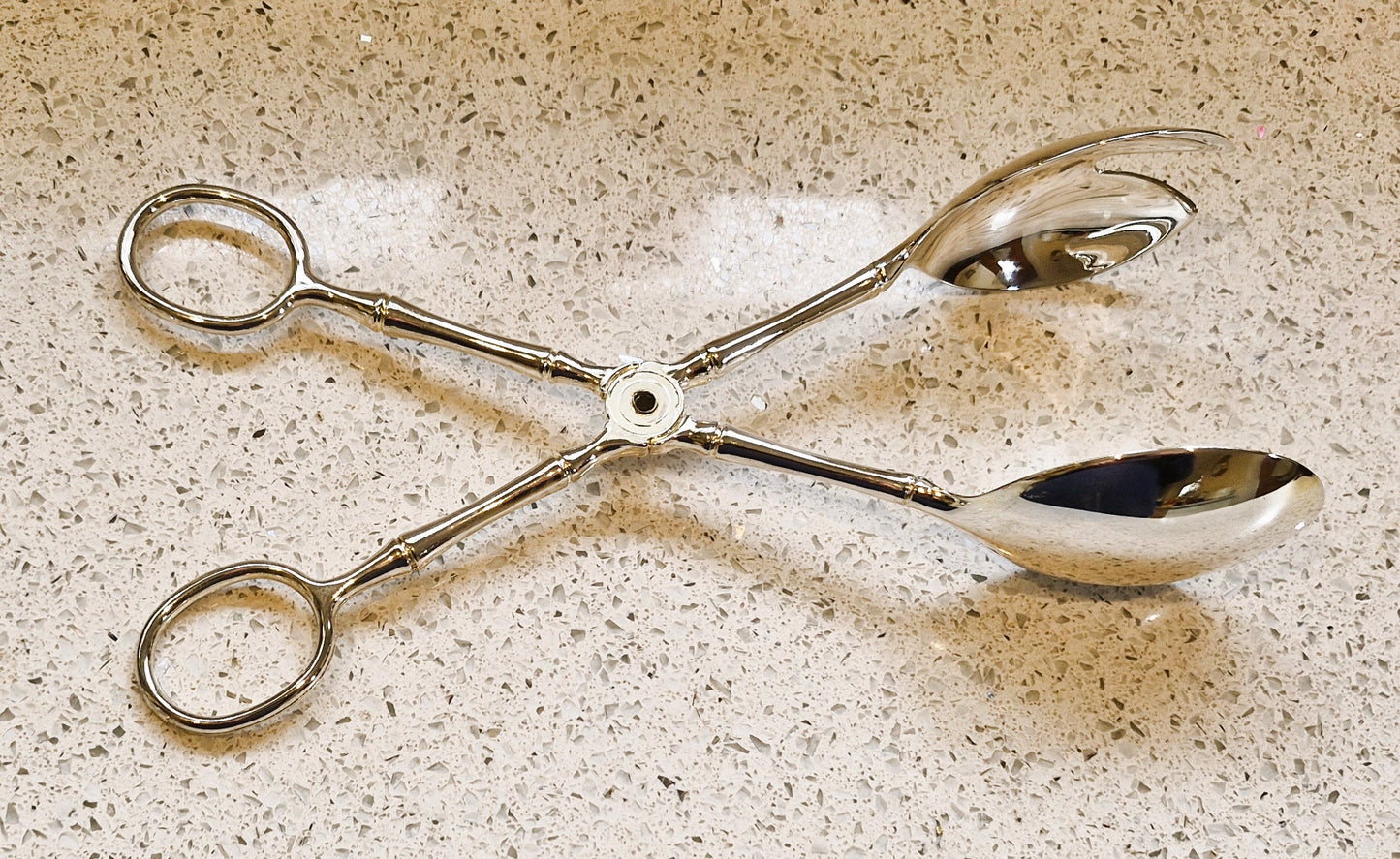 Silver Salad Serving Tongs, Italian, Silver Plated, Very Good Condition, Vintage, Salad Servers, 70s, 80s, Dining, Bamboo Pattern