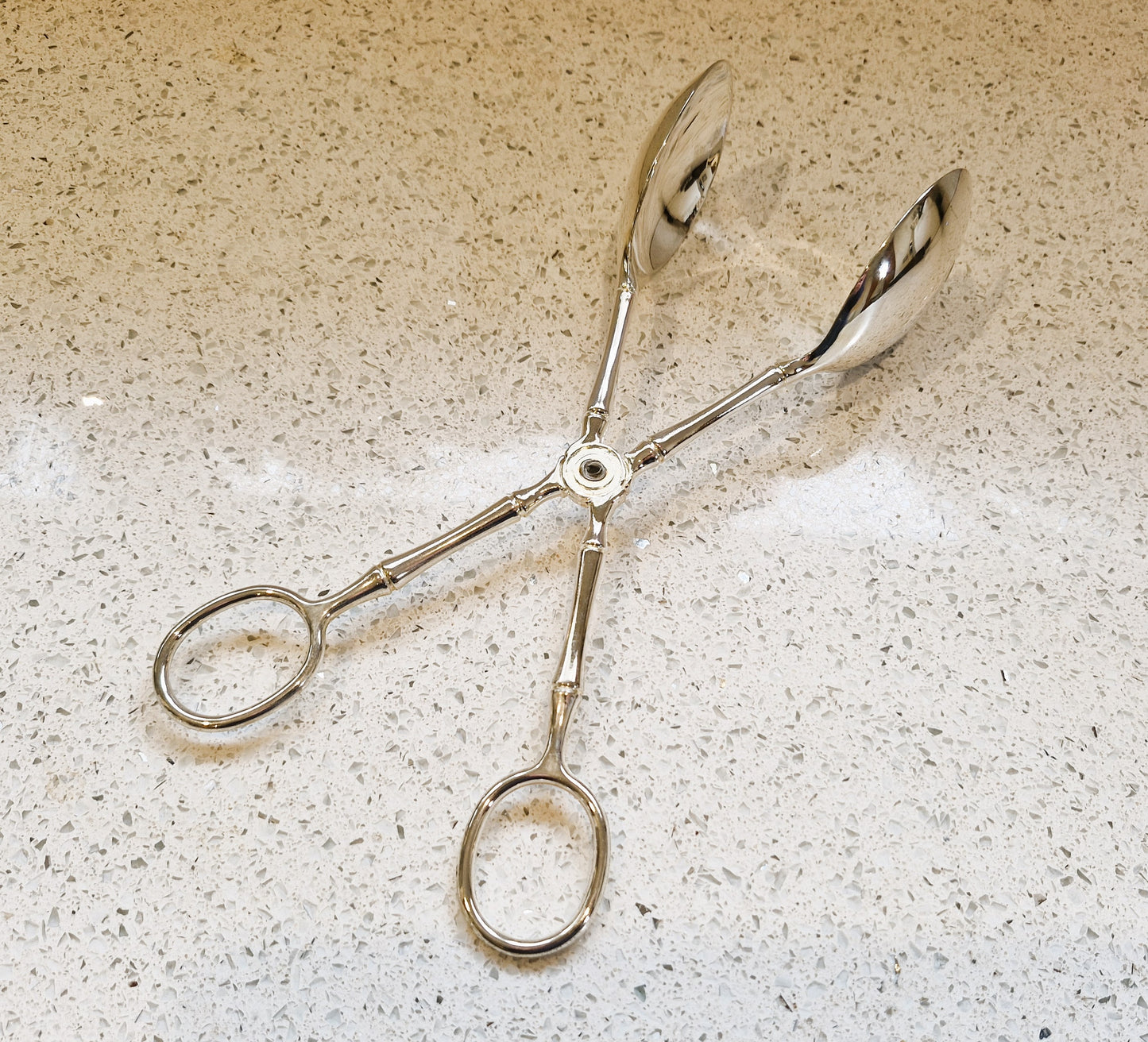 Silver Salad Serving Tongs, Italian, Silver Plated, Very Good Condition, Vintage, Salad Servers, 70s, 80s, Dining, Bamboo Pattern