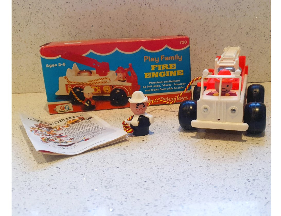 Fisher-Price Play Family fire Engine, with Bell, White front, 70s Fisher Price fire Engine