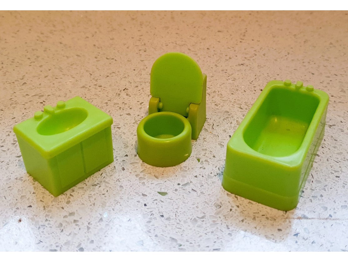 Bathroom for Play Family House, Vintage Fisher Price Toys, 80s Fisher Price Toys, Green, Bath, Toilet, sink
