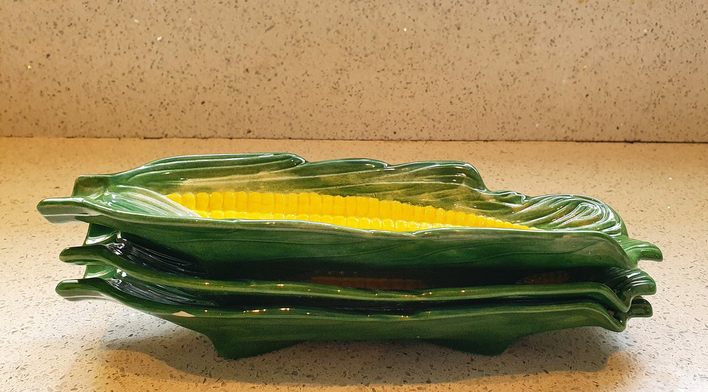 Majolica Sweetcorn Dishes, Sweetcorn Dishes, Green and Yellow, Majolica
