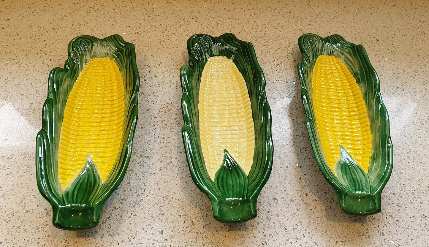 Majolica Sweetcorn Dishes, Sweetcorn Dishes, Green and Yellow, Majolica