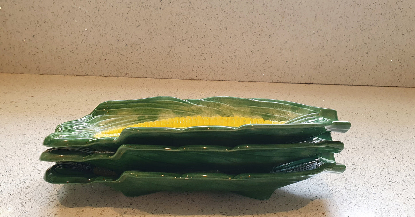 Majolica Sweetcorn Dishes, Sweetcorn Dishes, Green and Yellow, Majolica