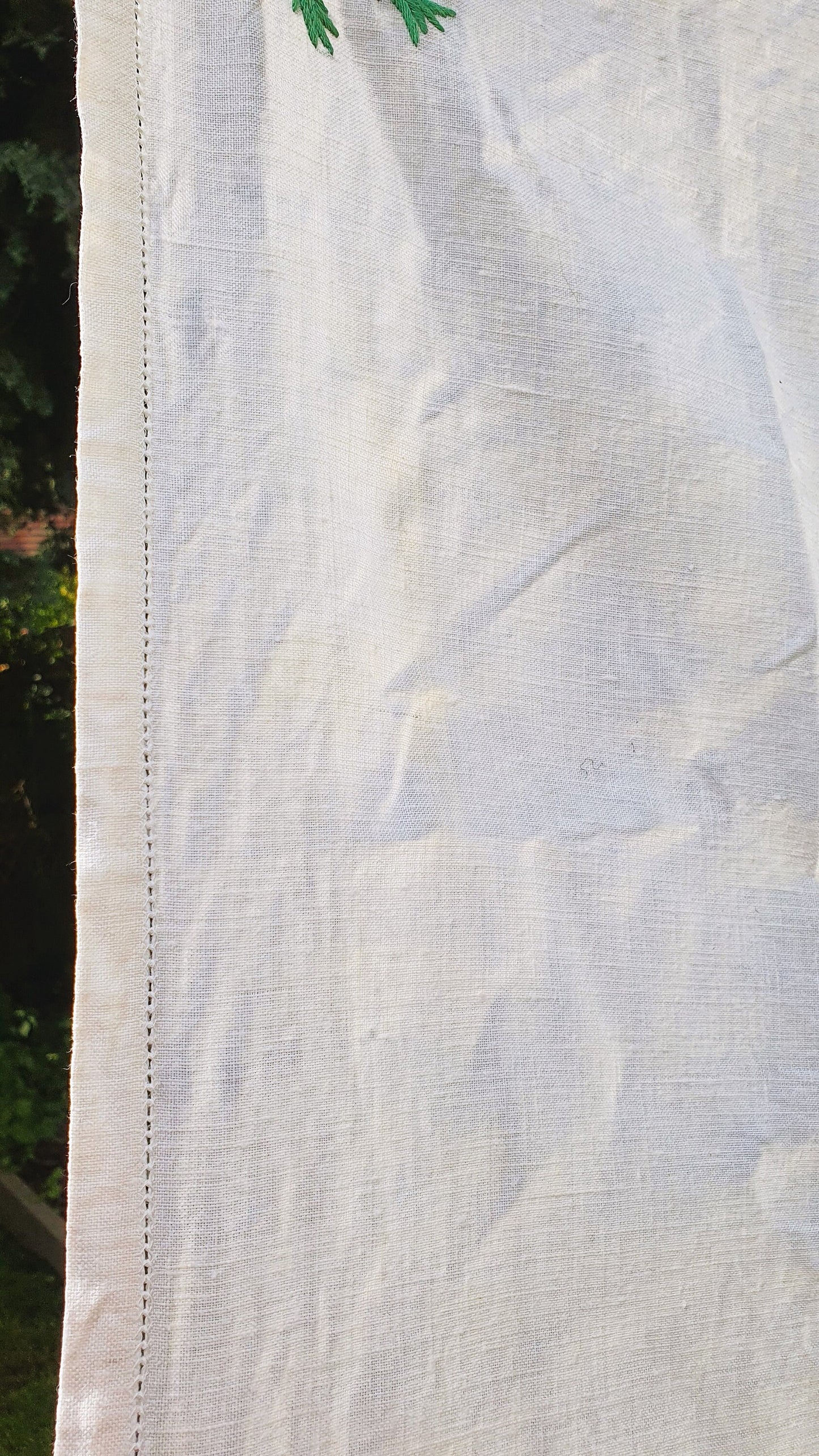 Vintage, Embroidered Linen Table cloth, 85 x 80 inches, Square, rectangle, Flowers, Mid Century