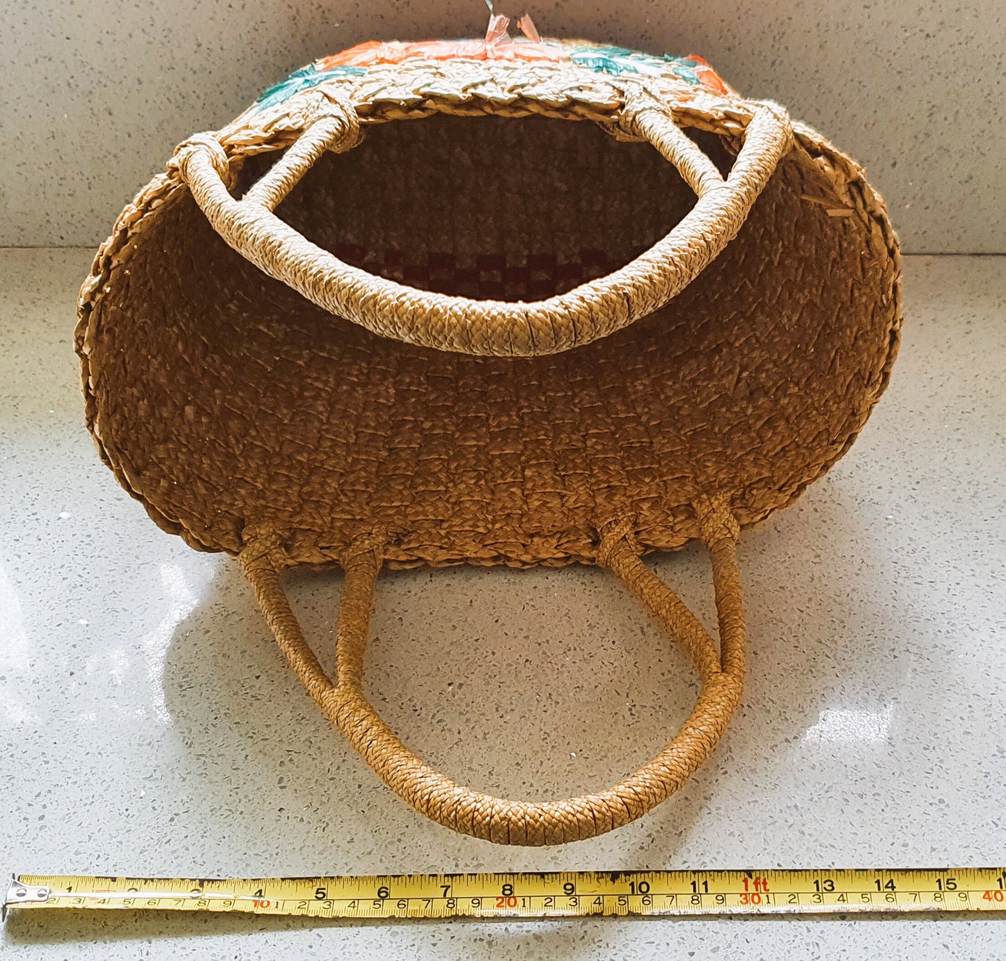 Vintage Rafia, Basket, Bag, Rafia Floral Decoration, Woven Beach Bag, Straw Bag, Boho, Cottage core, Beach Bag, Picnic Basket