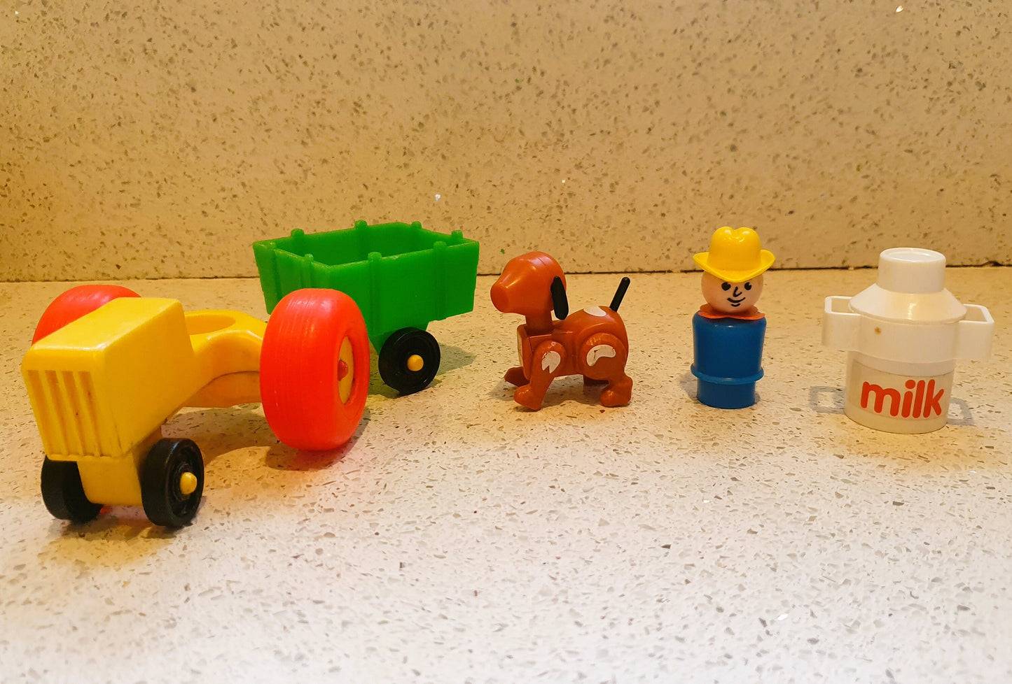 Fisher-Price Little People tractor and trailer set, Fisher Price Little People Tractor, farmer, dog and milk churn