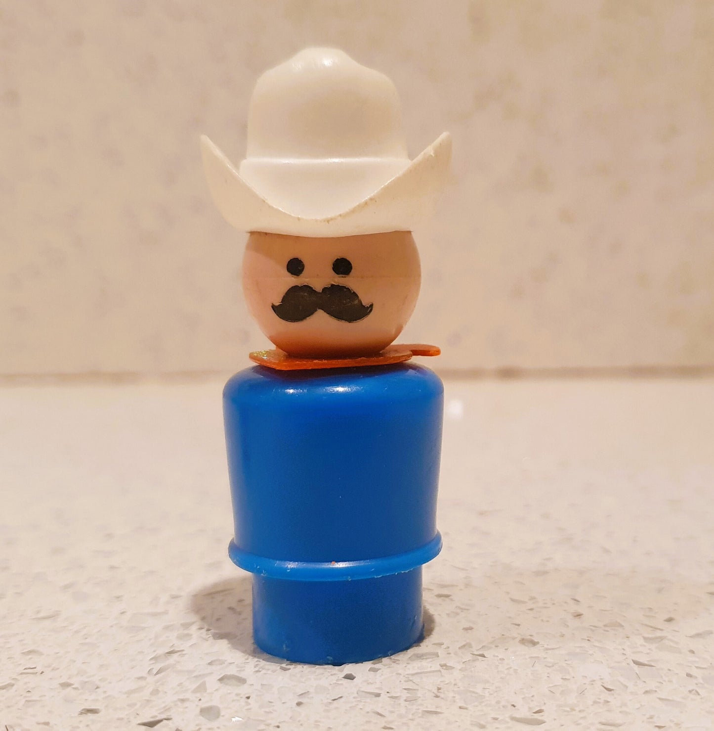 Fisher-Price Blue Cowboy, Fisher Price Little People Cowboy character, Blue, White Hat, moustache, Vintage, Vintage Fisher Price Toys