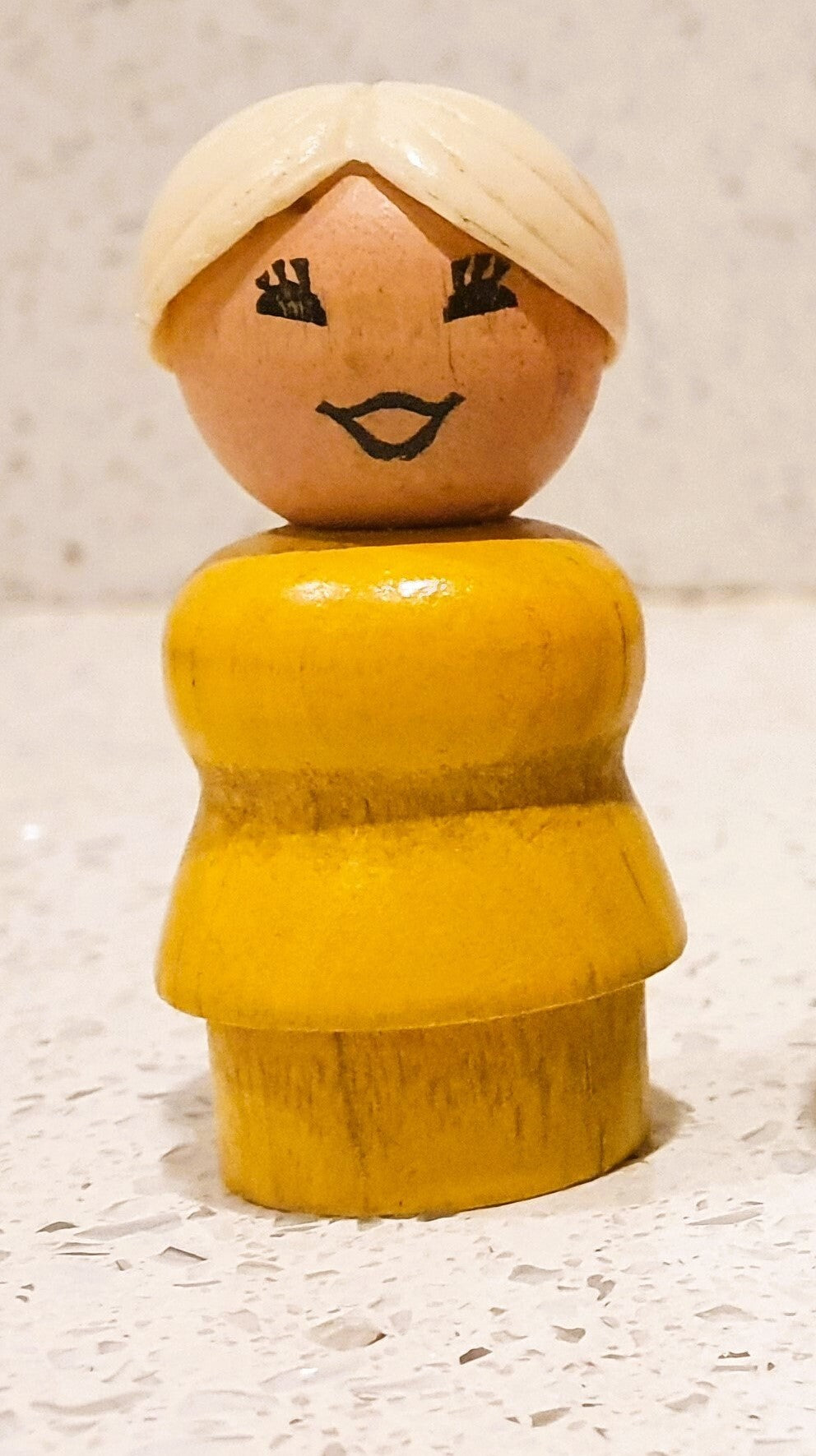 Vintage Fisher-Price little people, Yellow Lady with White Hair, Fisher Price Wooden Little People, Yellow Body, White Hair, Little People Grandma