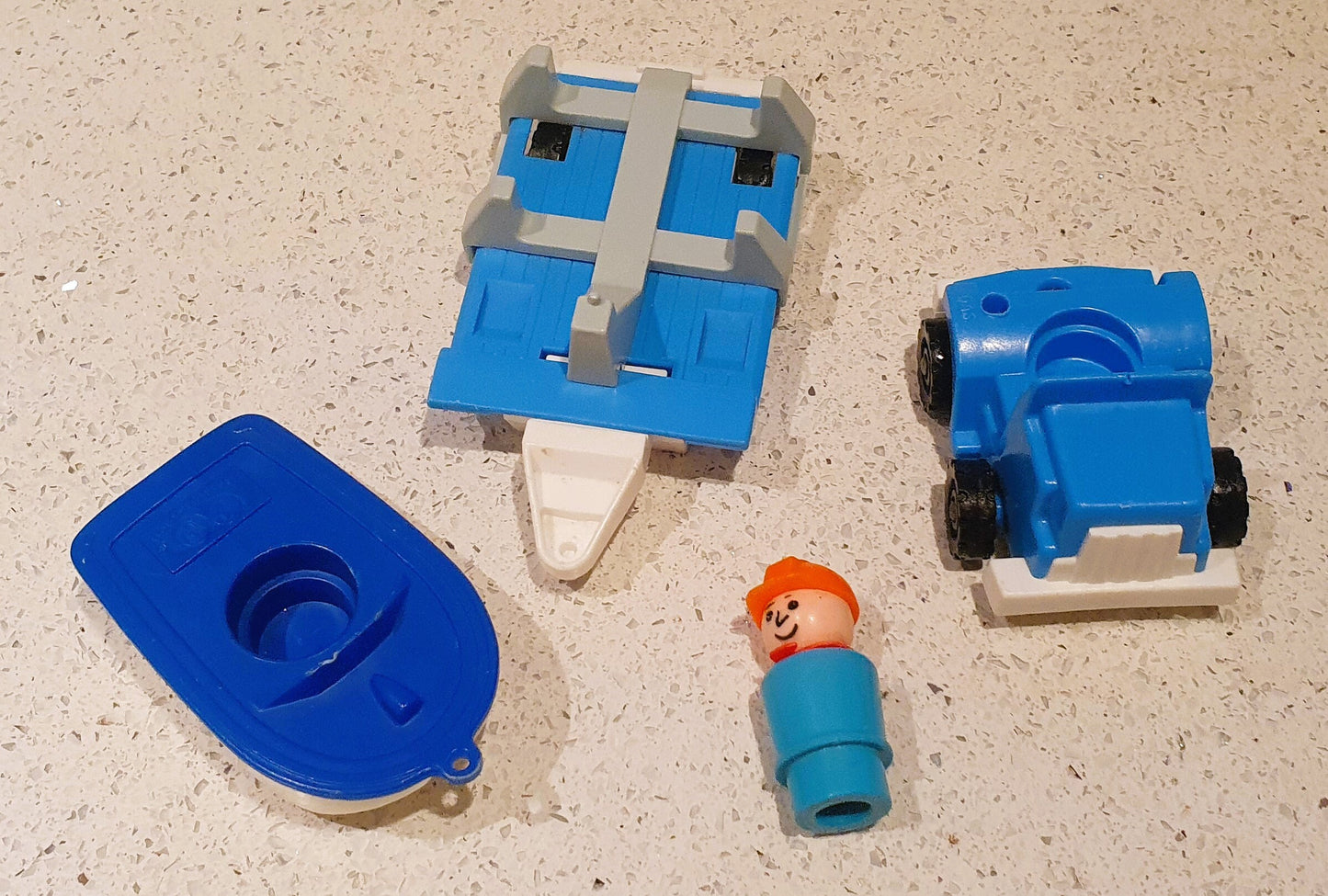 Fisher-Price Blue Boat and Trailer, Fisher Price Blue Boat Rig with Driver, Vintage Fisher-Price Toys