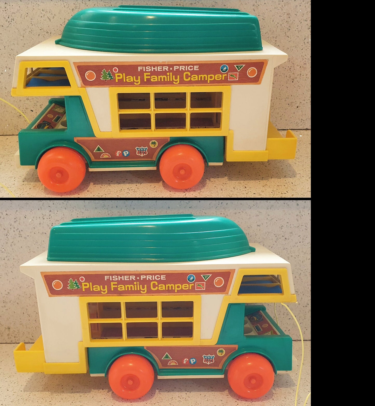 Fisher-Price Vintage Play Family Camper Van, complete, 70s Fisher Price Play Family Camper, 70s. Fisher Price Camper Van