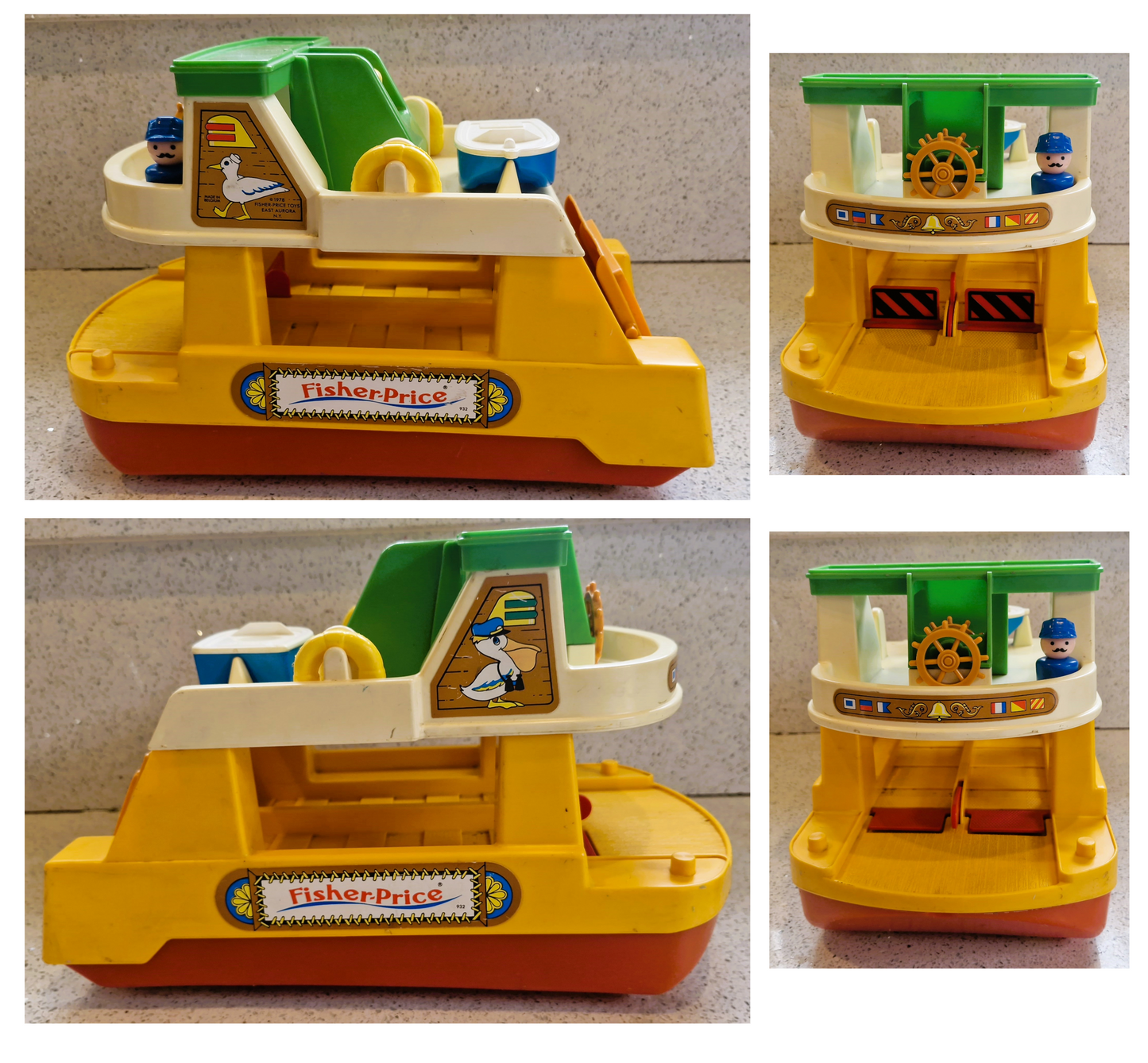 Vintage Fisher Price Ferry Boat Set: 6 Cars, 8 People, Motorbike, Boxed