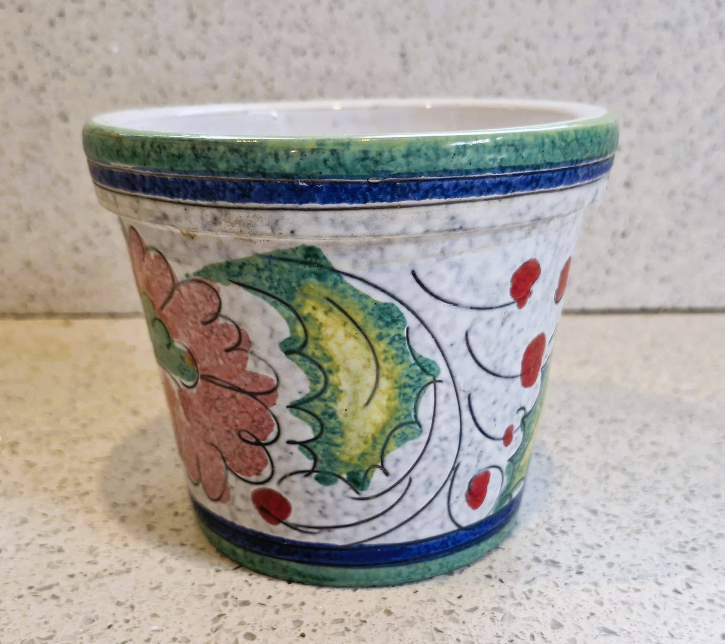 Vintage Italian Plant pot,  Indoor planter, Hand Painted, Mediteranian, Lava, Hand Made