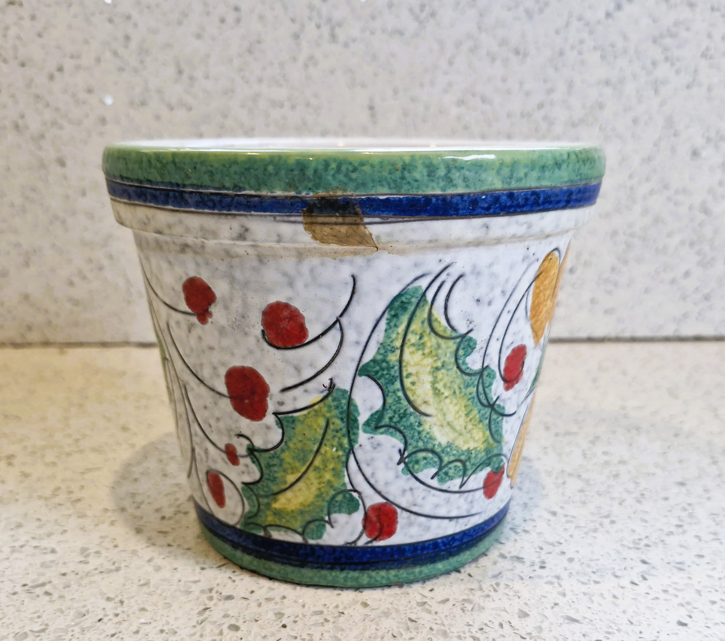 Vintage Italian Plant pot,  Indoor planter, Hand Painted, Mediteranian, Lava, Hand Made